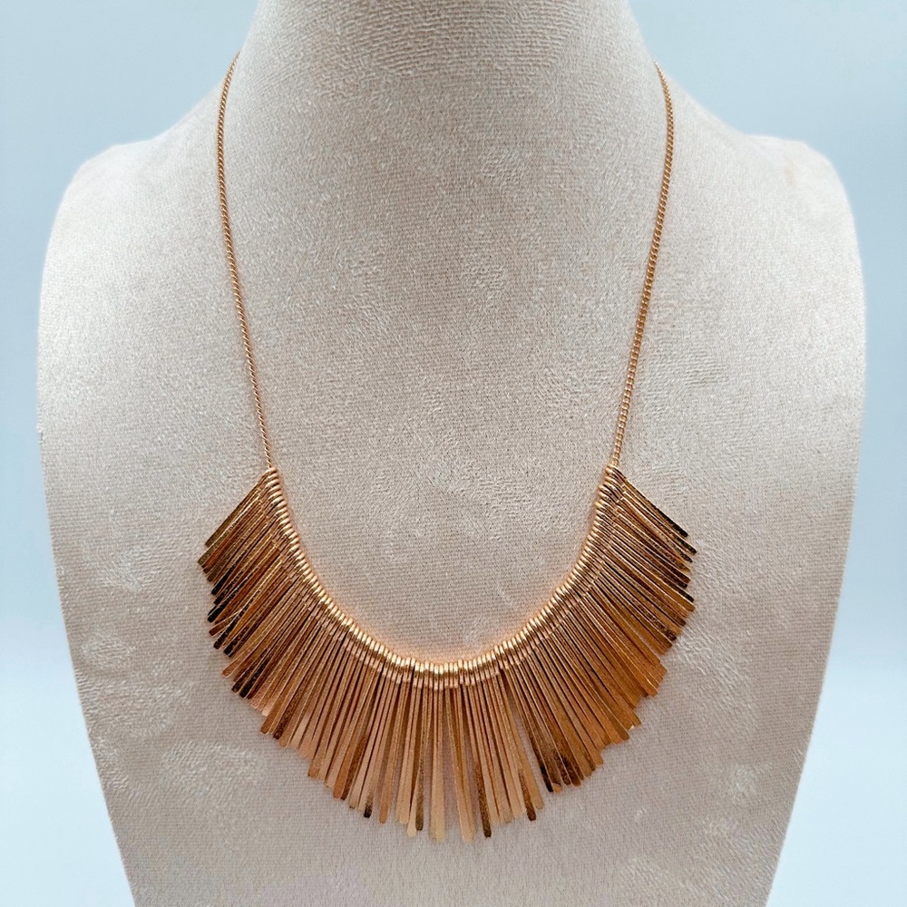 Goldtone Bar Bib Adjustable Metal Necklace 18-22”